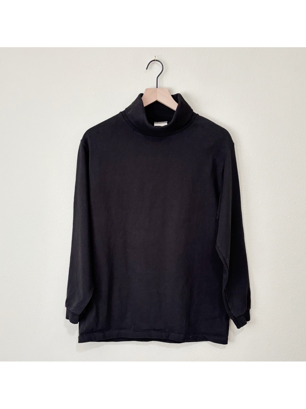 Vintage Cotton Max By Bassett-Walker Black Blank Long Sleeve Tubular Shirt Sz S